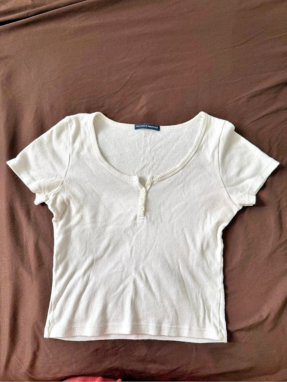 Brandy Melville White Ribbed Button-Front Scoop Neck Top